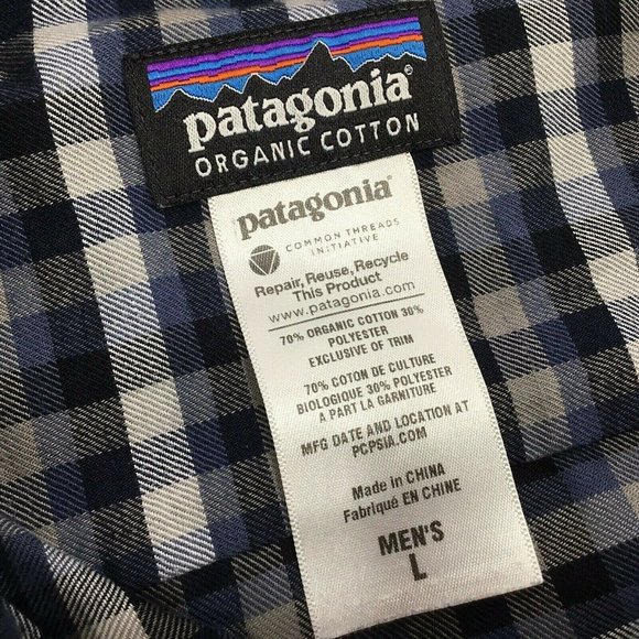Patagonia Shirt Men's Size L Organic Cotton Button Front Long Sleeve Plaid Blue - Picture 9 of 10